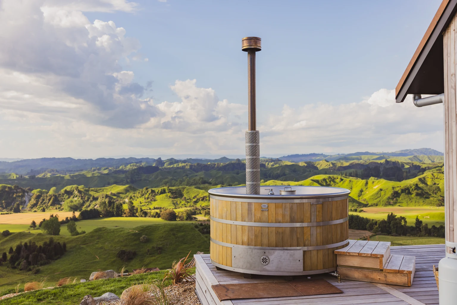 Wood-fired Stoked hot tub in the mountains