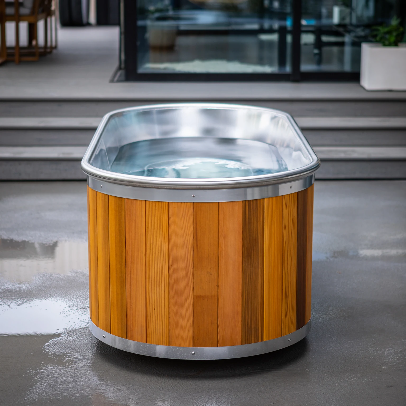 Classic Stoked Bath outside a modern home